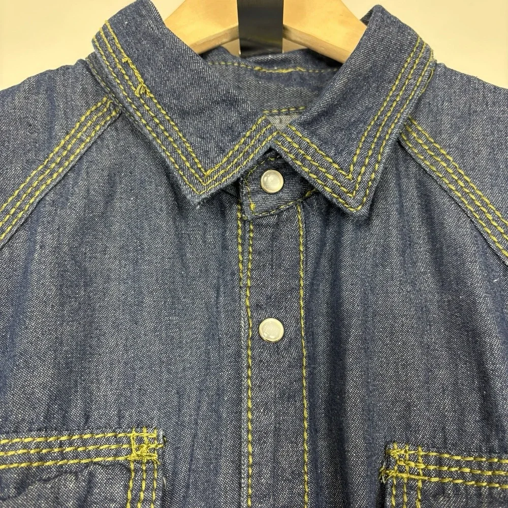 Vtg Y2K True Religion Joey Denim Western Shirt Sz XXXL Pearl Snap Short Sleeve